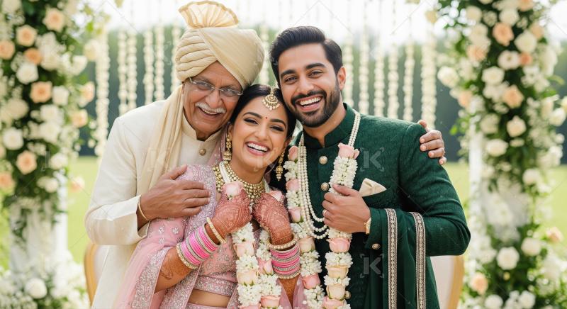 Joyful Indian Wedding: Family embraces on happy celebration day