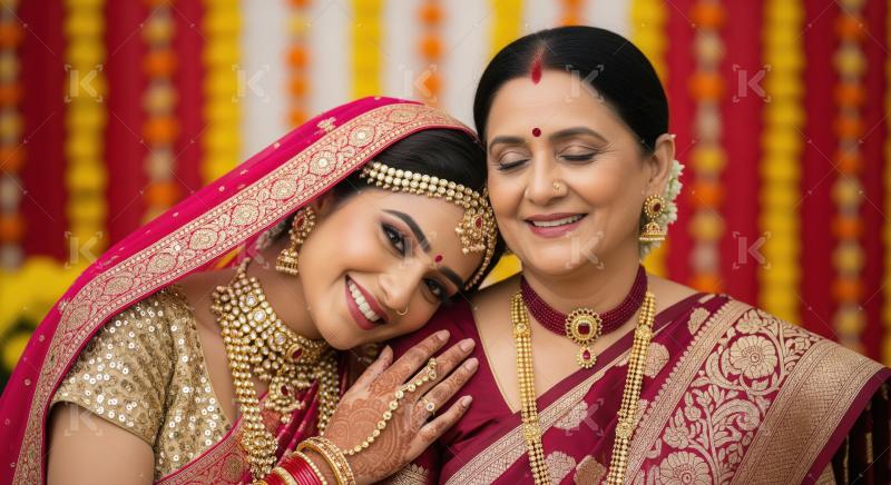 Indian Bride and Mother Share a Loving Wedding Moment