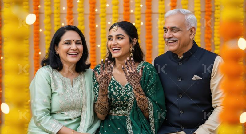 Happy Indian Family Celebrates Traditional Event with Laughter