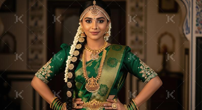 Elegant Indian Bride Adorned in Traditional Gold Jewelry
