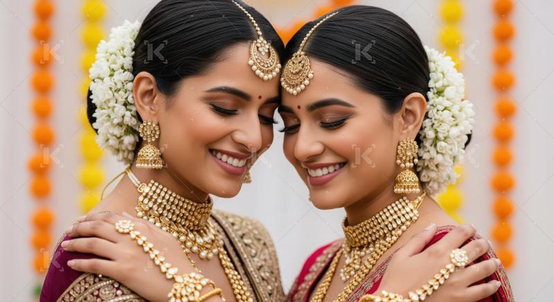 Beautiful Indian women celebrating festive occasion with traditi