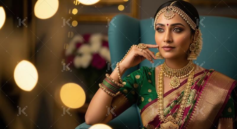 Elegant Indian woman adorned in traditional jewelry and beautifu