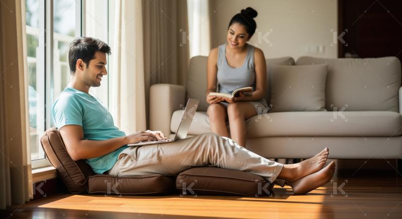 Young couple enjoying quiet leisure time in their modern home
