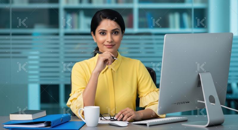 Smiling Woman Professional Working in Modern Office Environment