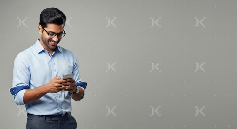 Smiling Professional Man Engaged with Mobile Phone
