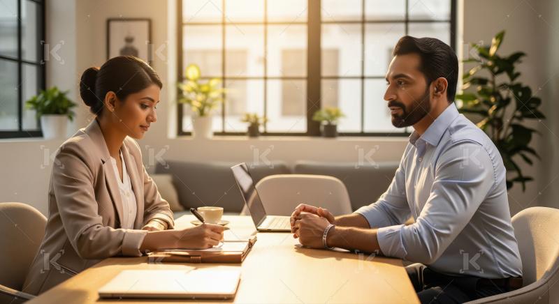 Professional meeting with colleagues discussing business in a mo