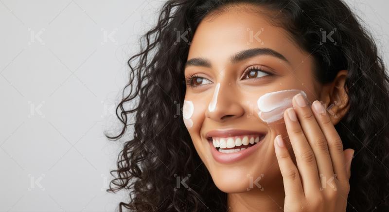 Happy Woman Applies Skincare Cream to Achieve Glowing Skin