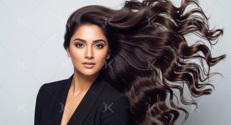 Beautiful Woman with Luxurious Voluminous Dark Wavy Hair