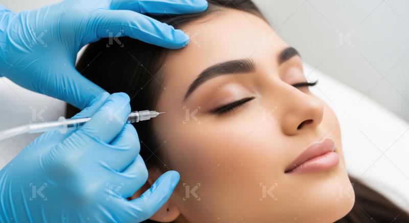 Woman receives cosmetic injection for facial aesthetic treatment