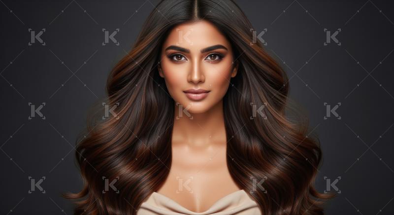 Beautiful Woman with Luxurious Wavy Brown Hair Portrait