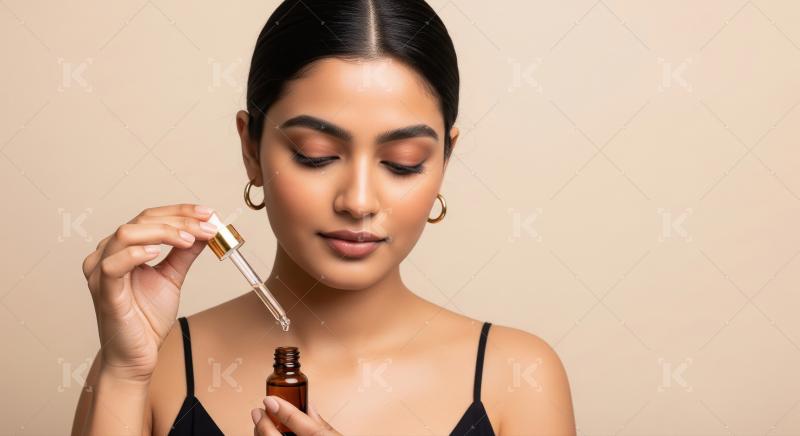 Beautiful Indian Woman Applying Facial Serum for Radiant Skin