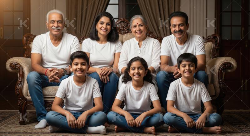 Happy Indian Family Generations Smiling Together Indoors