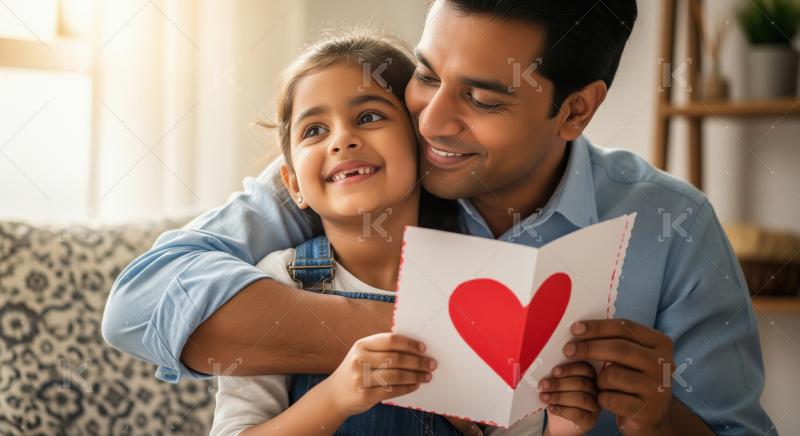 Happy Indian father and daughter bonding with handmade heart car