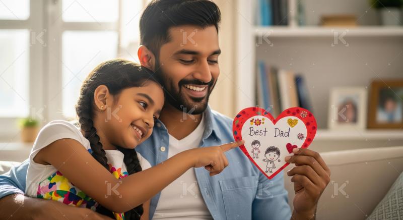 Happy Father Daughter Moment with "Best Dad" Card