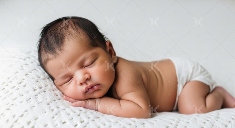 Peaceful Newborn Baby Sleeping Soundly on White Blanket