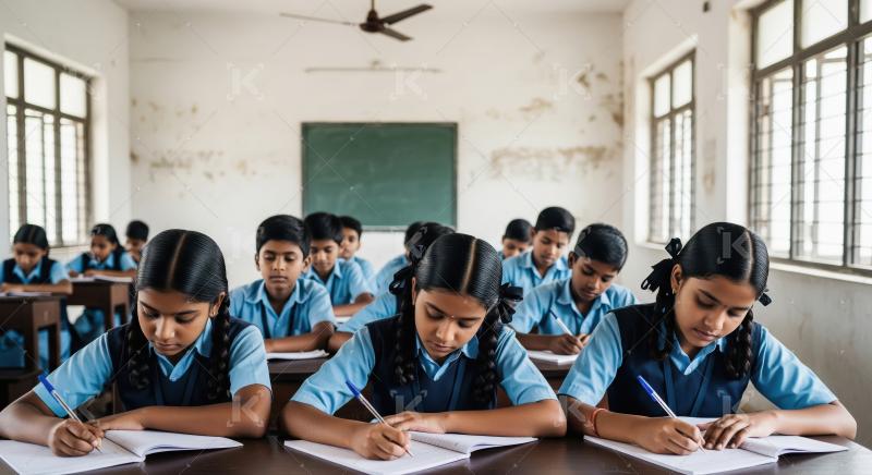 Focused Indian Schoolchildren Diligently Learning in a Classroom