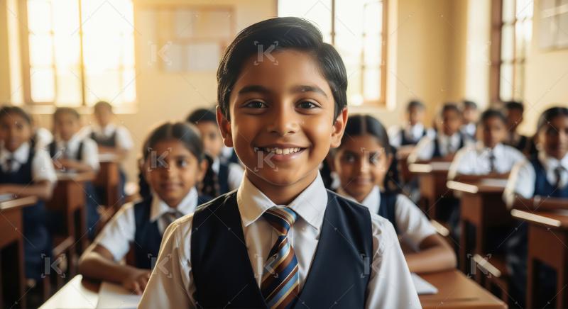 Smiling Indian Schoolboy in Classroom, Joyful Learning Environme