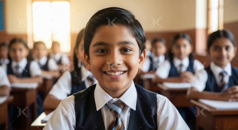 Happy Indian School Boy Smiling in Classroom