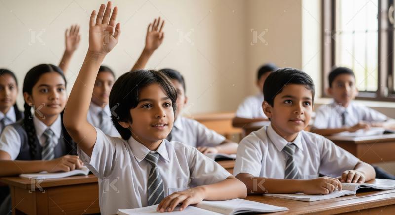 Indian School Children Actively Participate in Classroom Learnin
