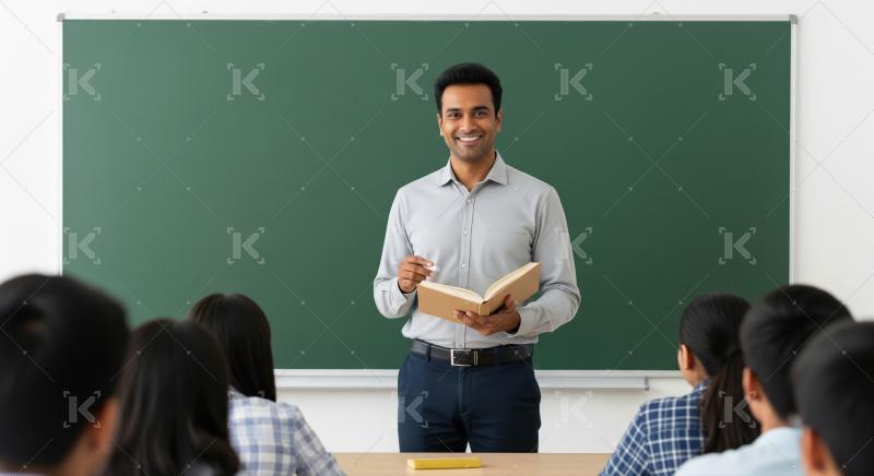 Smiling Male Teacher Engages Students in a Classroom Lesson