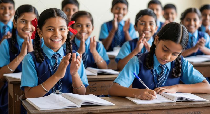 Happy Indian School Children Actively Participating and Learning