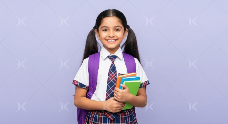 Happy Indian Schoolgirl Ready for Learning with Books