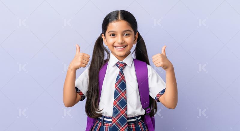 Happy Indian Schoolgirl Gives Thumbs Up Ready for Learning