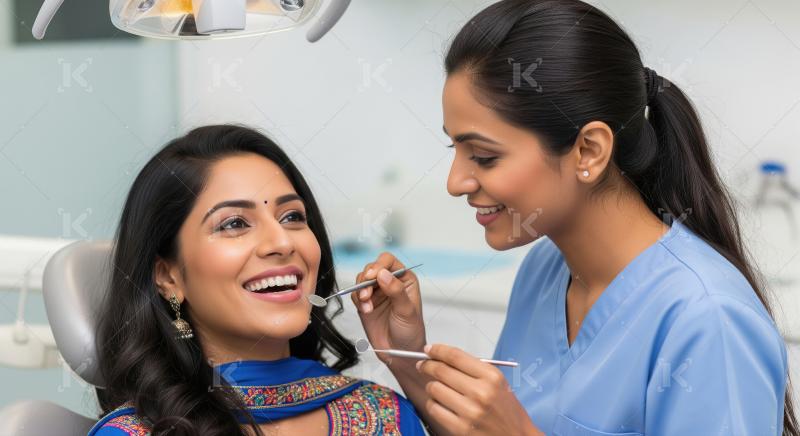 Beautiful Indian Woman Patient and Dentist in Modern Clinic