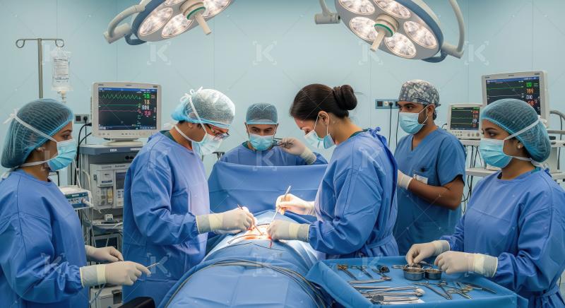 Surgical team performing an operation in a modern operating room