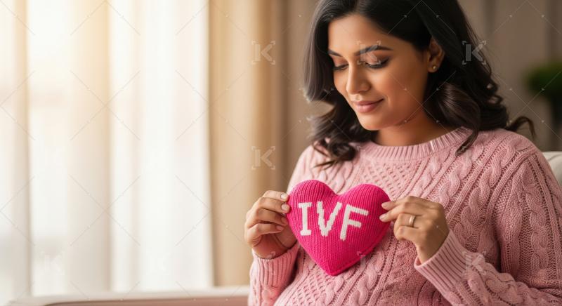 Joyful Woman Holds IVF Heart, Embracing Fertility Journey