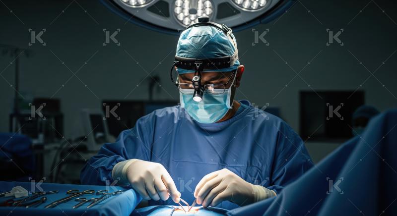 Focused Surgeon Performs Detailed Operation in a Modern Operatin