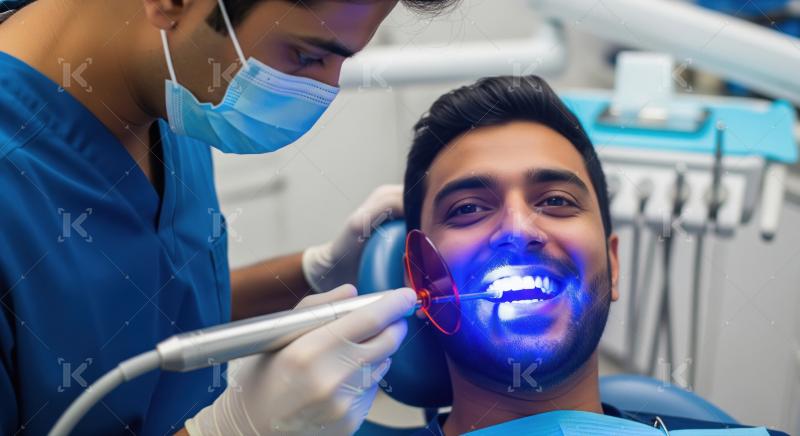Dentist Uses Blue Light on Patient's Teeth