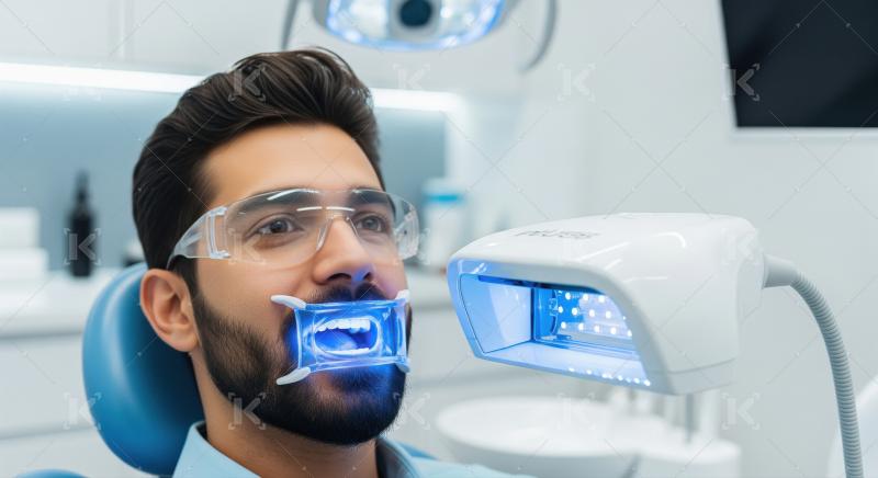 Man receives professional teeth whitening in a modern dental cli