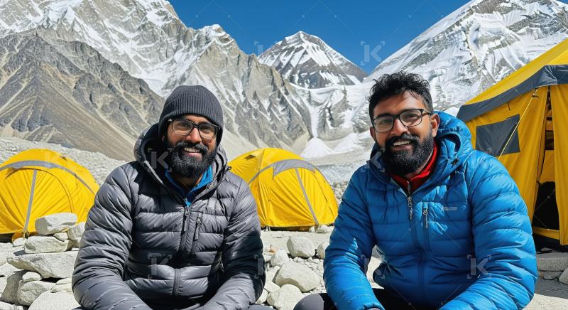 Indian Mountaineers at a high-altitude expedition base camp with