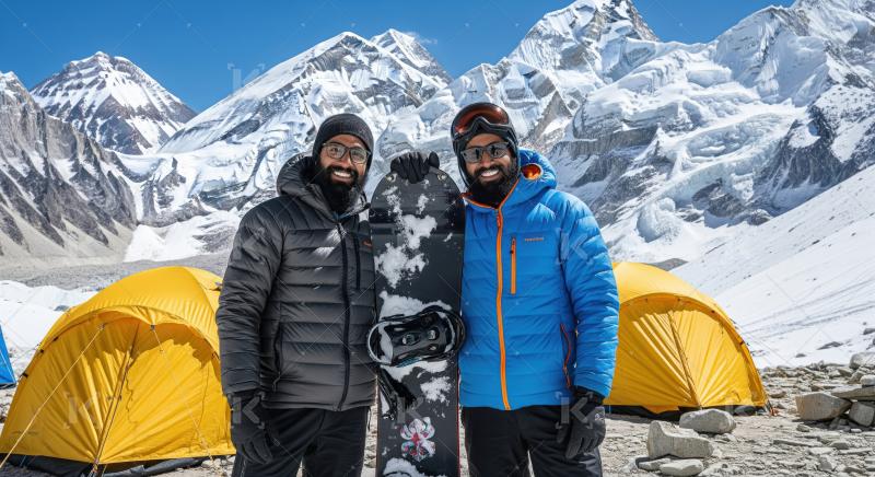 Indian Mountaineers at a high-altitude expedition base camp with