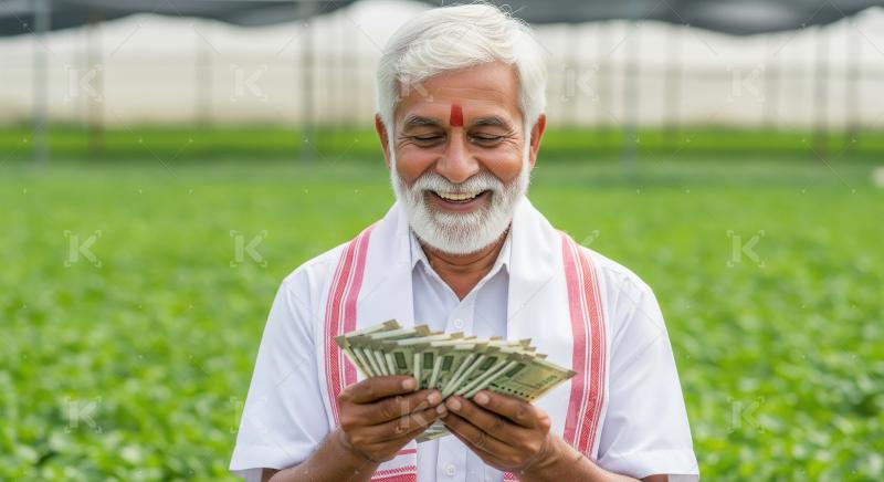 Successful Indian farmer in a white shirt and traditional attire