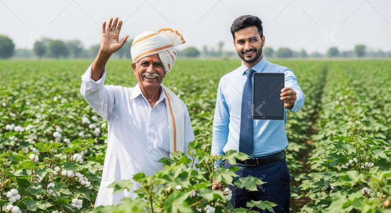 Indian farmers and an agricultural advisor in cotton and maize f