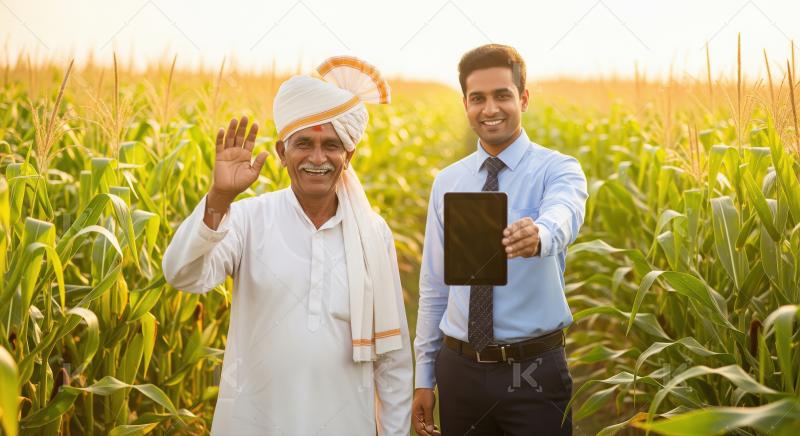Indian farmers and an agricultural advisor in cotton and maize f