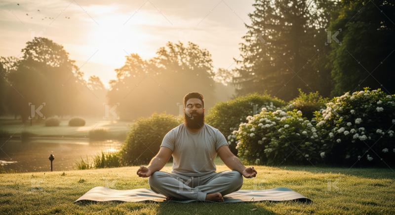 Man Meditating Outdoors in Peaceful Morning Nature Scene