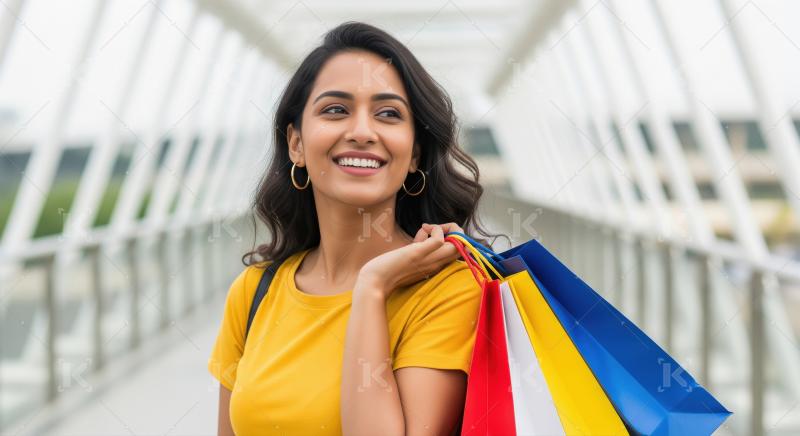 Happy Indian Woman Enjoying Shopping with Colorful Bags