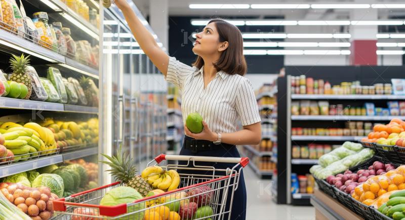 Young Woman Shopping for Fresh Produce at Supermarket