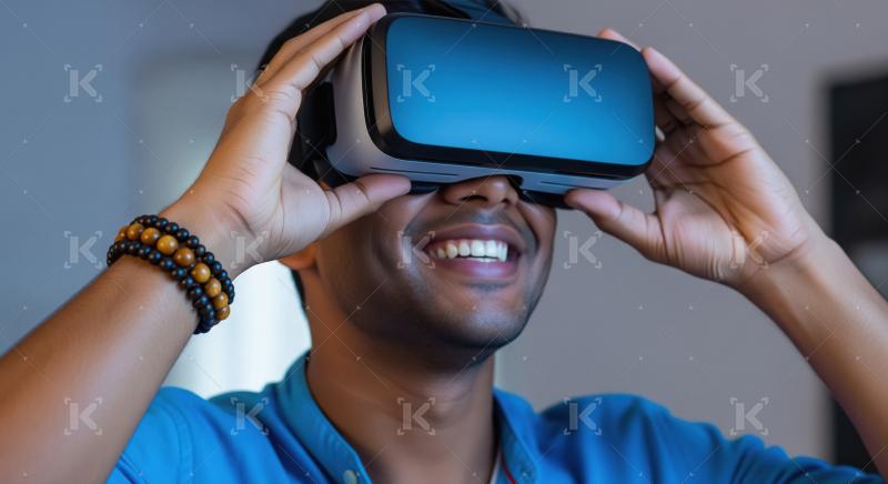 Young Man Happily Experiencing Virtual Reality Headset