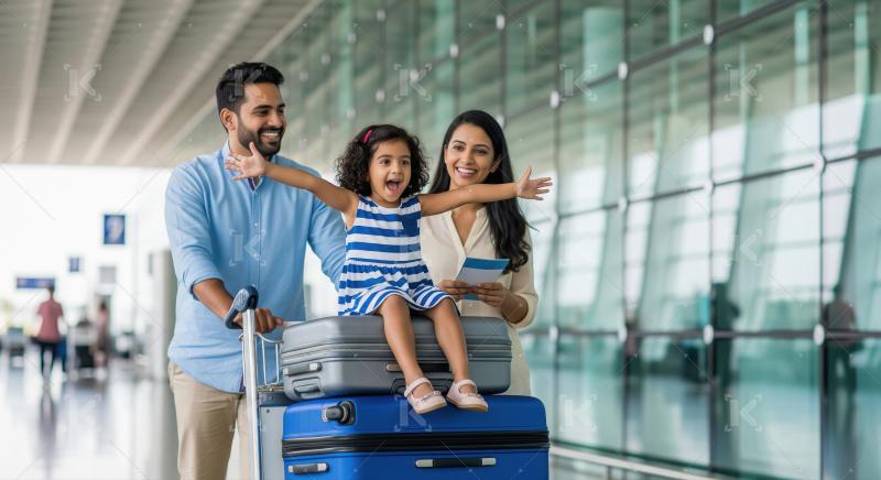 Happy Indian Family Excited for International Airport Travel