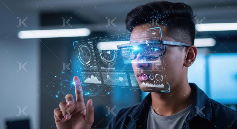 Man Interacting with Futuristic Augmented Reality Interface Wear