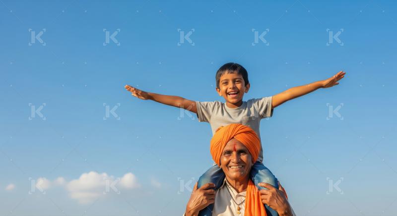 Indian Grandfather and Grandson Enjoying a Happy Moment Together