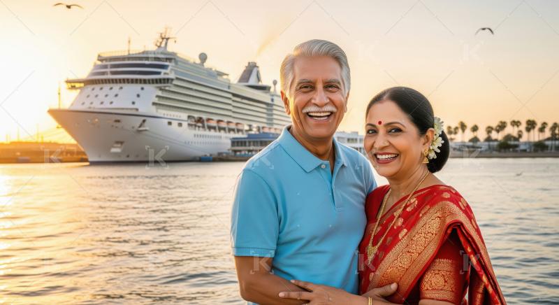 Happy Senior Indian Couple Smiles on Luxury Cruise Vacation