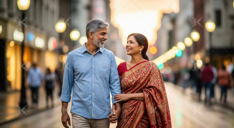 Happy Indian Couple Enjoying Romantic City Walk Hand-in-Hand