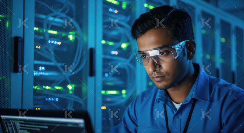 Focused IT Professional Securing Data in Server Room