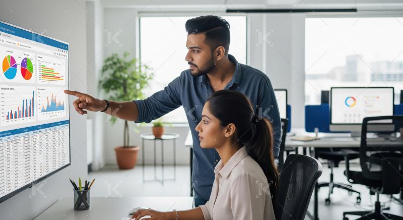 Business Professionals Analyzing Data Dashboard Together in Mode