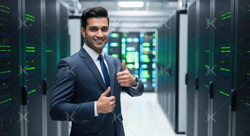 Smiling IT Professional Gives Thumbs-Up in Data Center